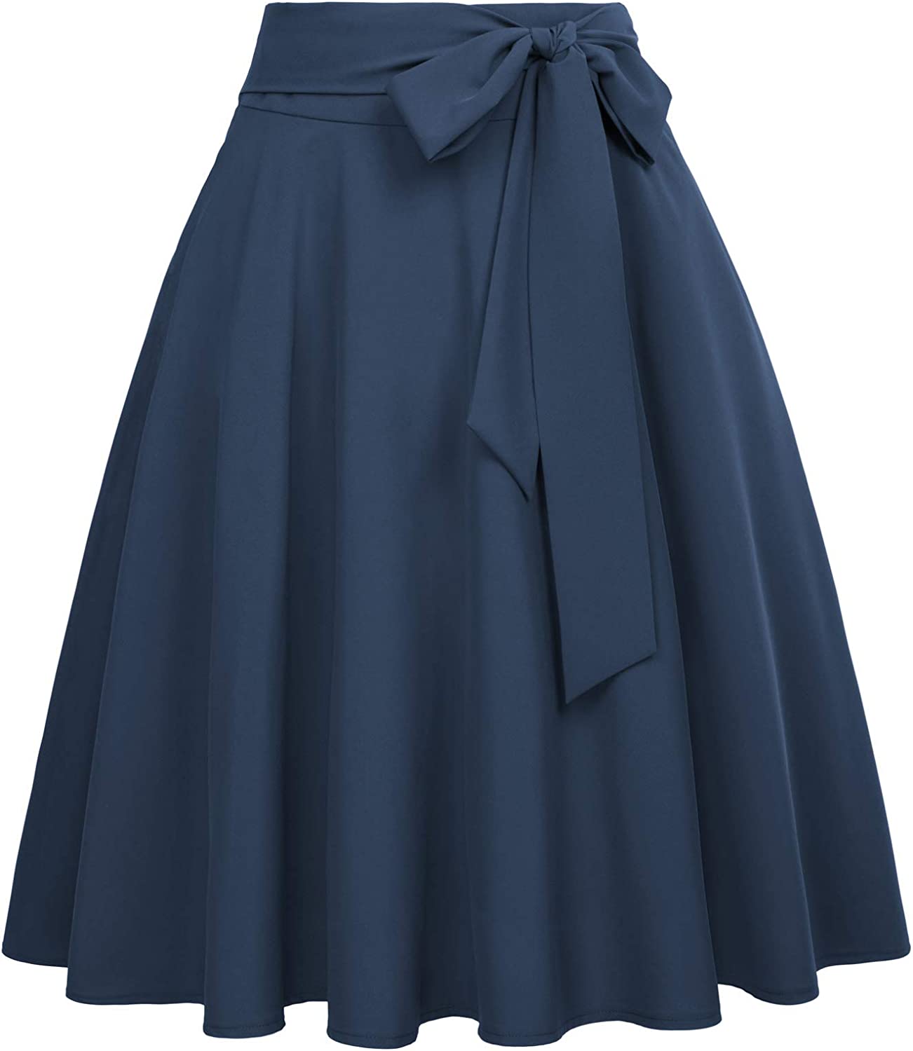 230816043718950_1 Belle Poque Women's High Waist A-Line Pockets Skirt Skater Flared Midi Skirt - Image 1